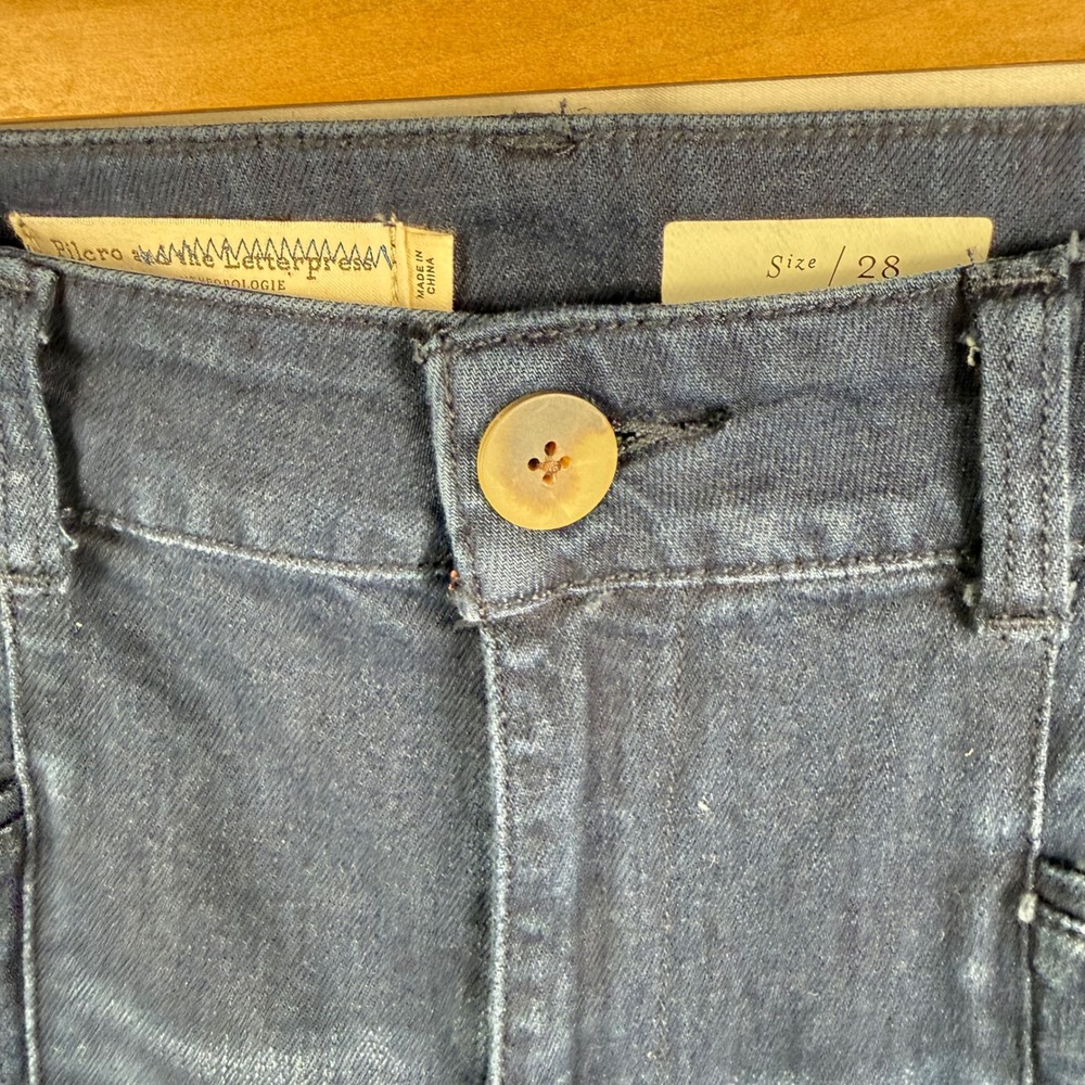 Pilcro Anthropologie Pintuck Dark Wash Flare Jeans Sz 28 Boho Nautical High-Rise - Picture 6 of 12
